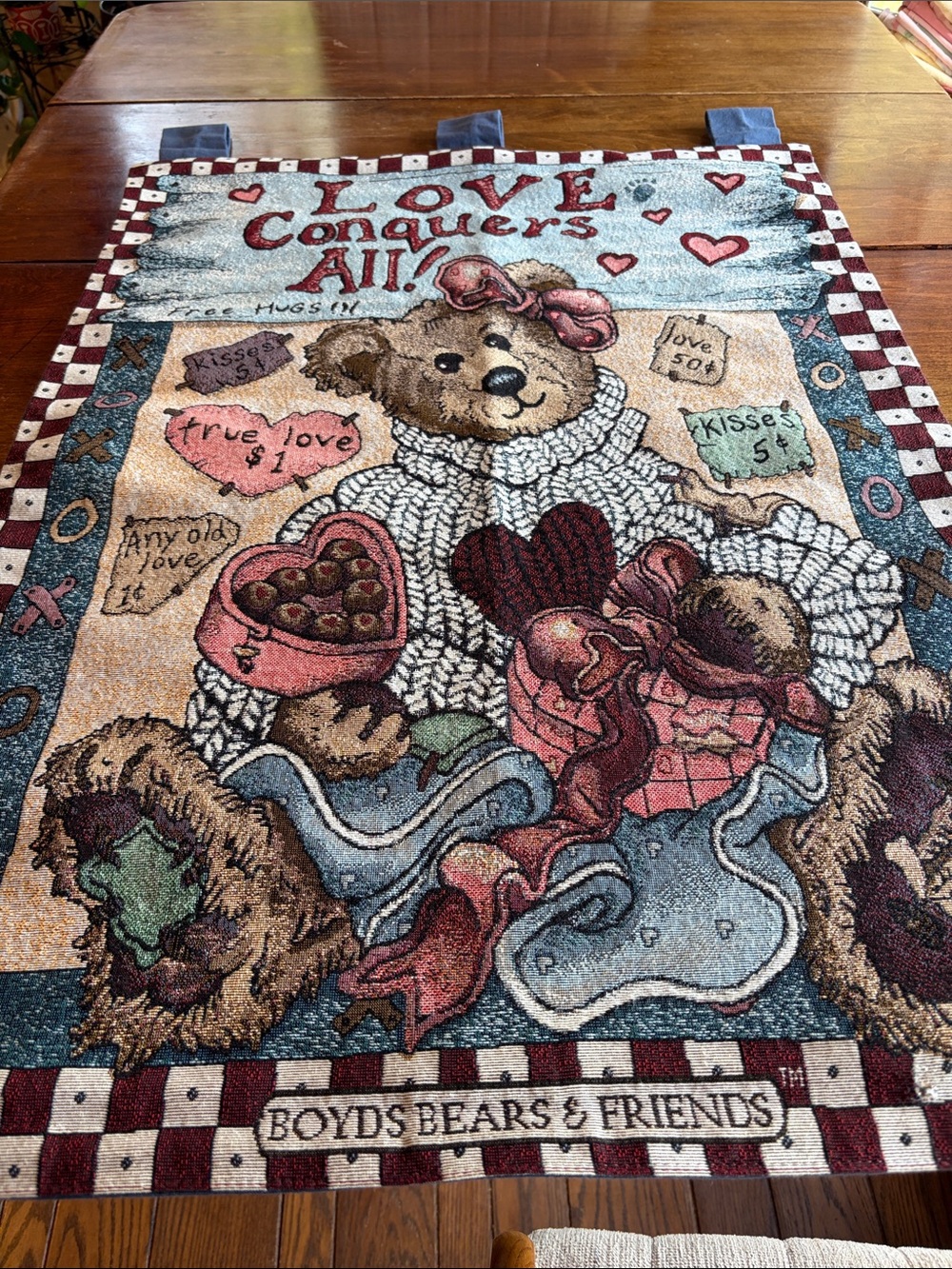 Boyds Bears Red Pink Blue Heart-Themed Tapestry
